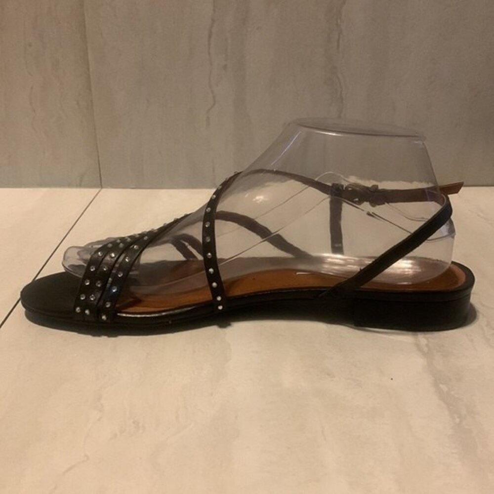 & Other Stories Strappy Flat Sandals US 9.5 Leather Black Studded Rhinestone - Picture 7 of 16